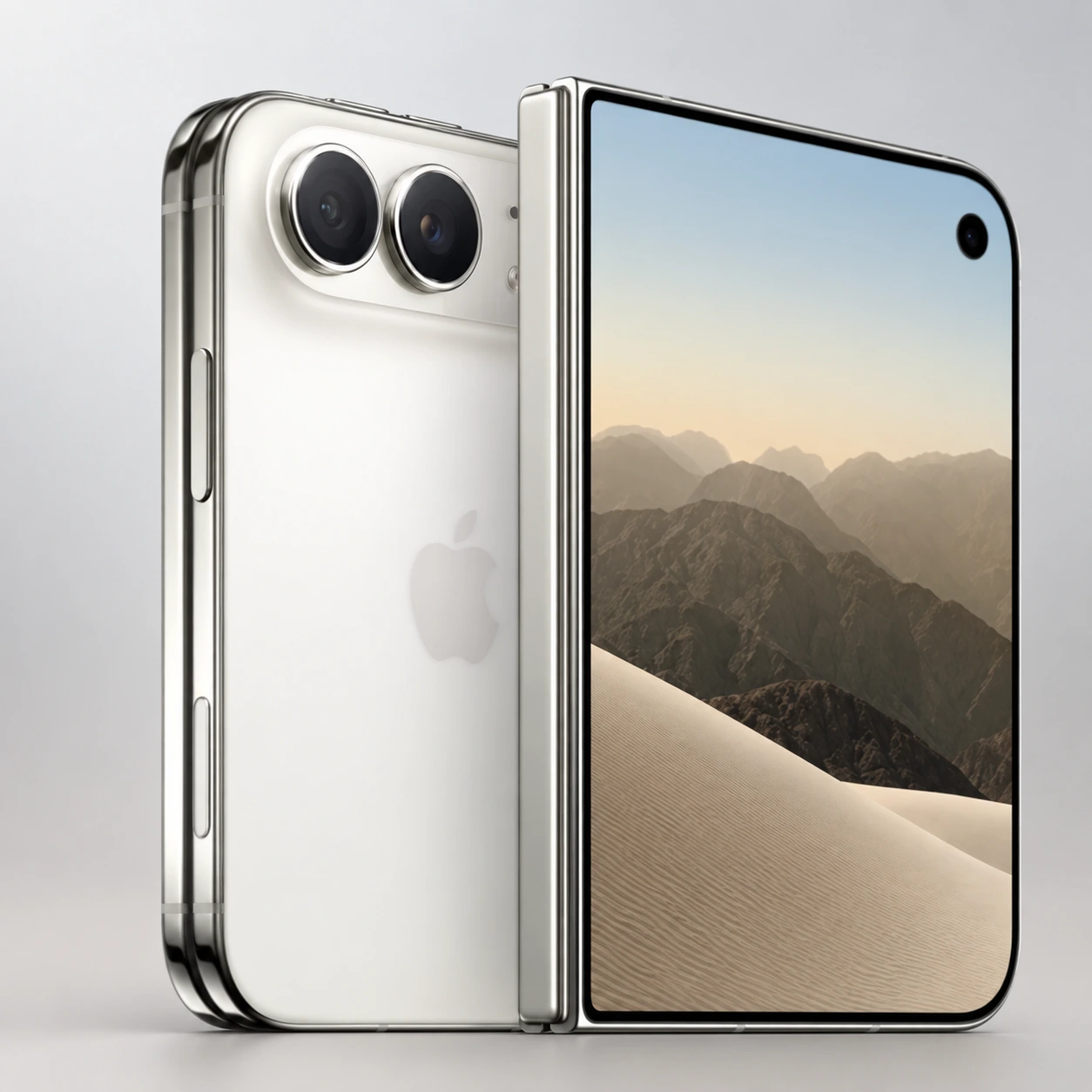 Vistas frontal y trasera del nuevo iPhone duo color blanco plateado
