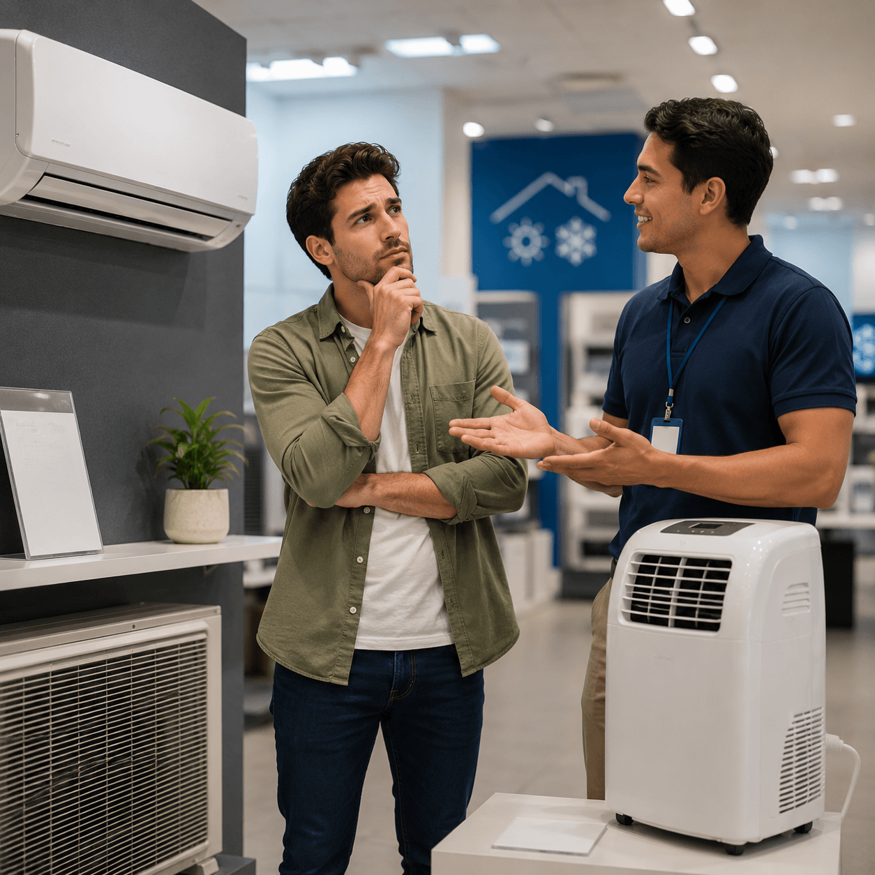 Hombre decidiendo qué tipo de aire acondicionado comprar