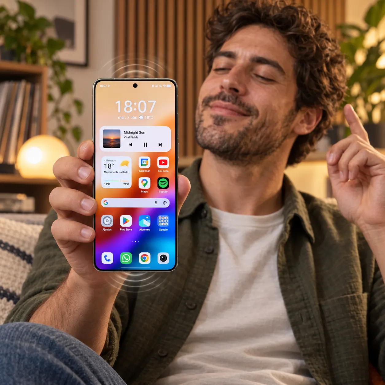 Hombre escuchando música en su celular Vivo X300